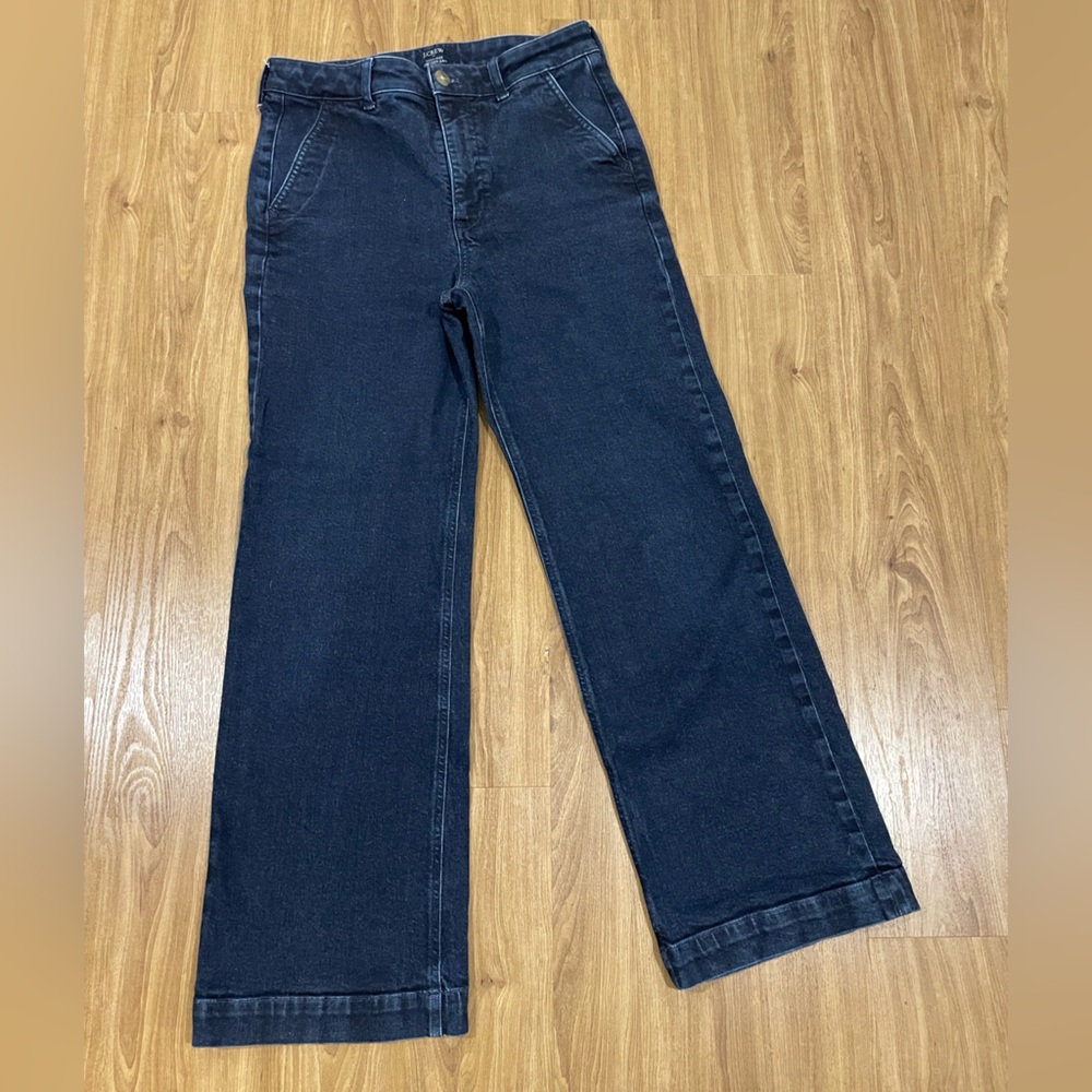 J.Crew High Rise Trouser Wide Leg Dark Blue Denim Jeans, Size 28